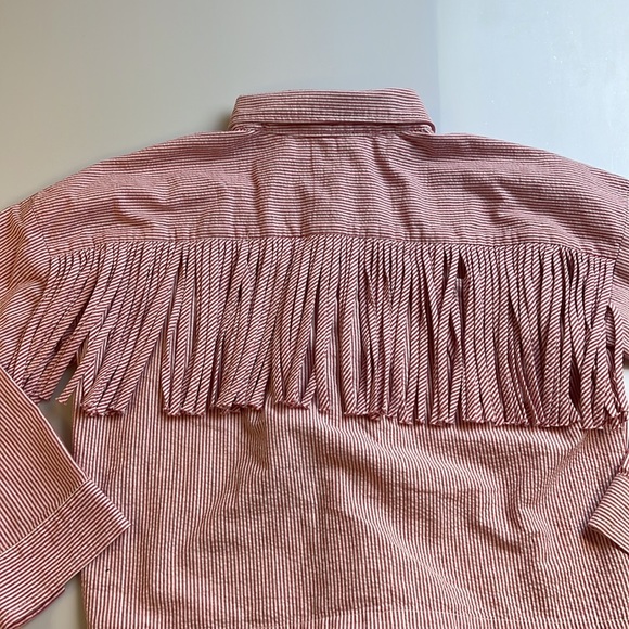 Mo:Vint Top Pink And White Striped Oxford - Picture 5 of 5